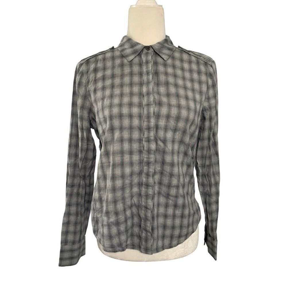 j brand womens gray plaid long sleeve button down top small